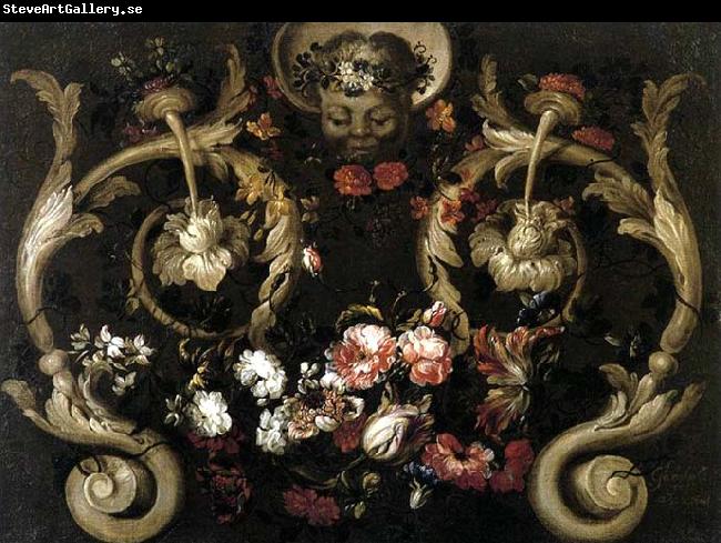 CORTE, Gabriel de la. Grotesques with Flowers